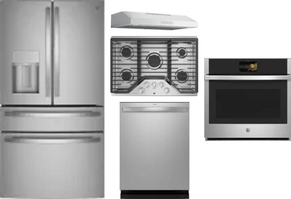5 Piece Package Includes Refrigerator, Cooktop, Wall Oven, Hood And Dishwasher